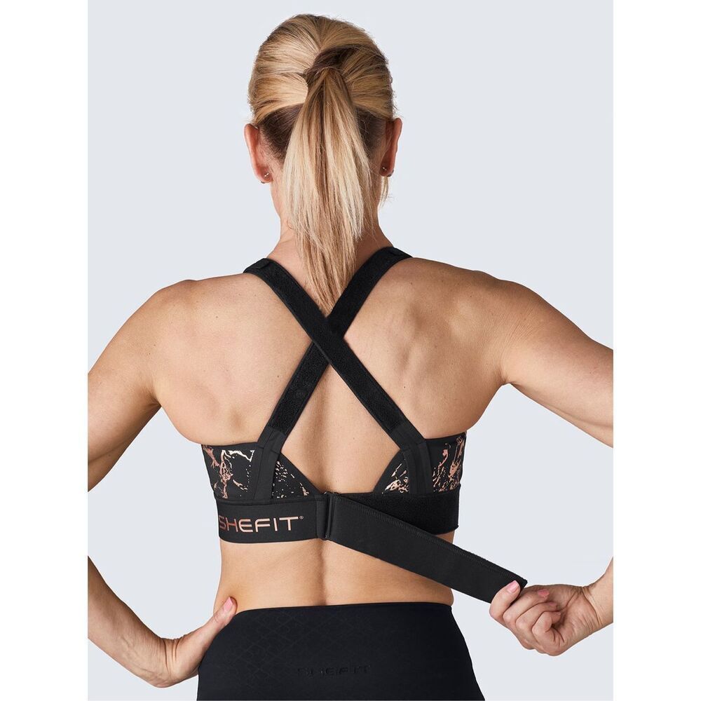 SHEFIT Medium Impact Sports Bra Black Zip Front Adjustable Straps 3Luxe NEW - Picture 2 of 11